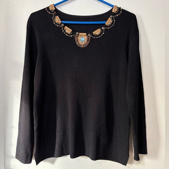 Tops - 🎉4/30$🎉Elegant Embellished Black Long Sleeve Top – Size L ✨